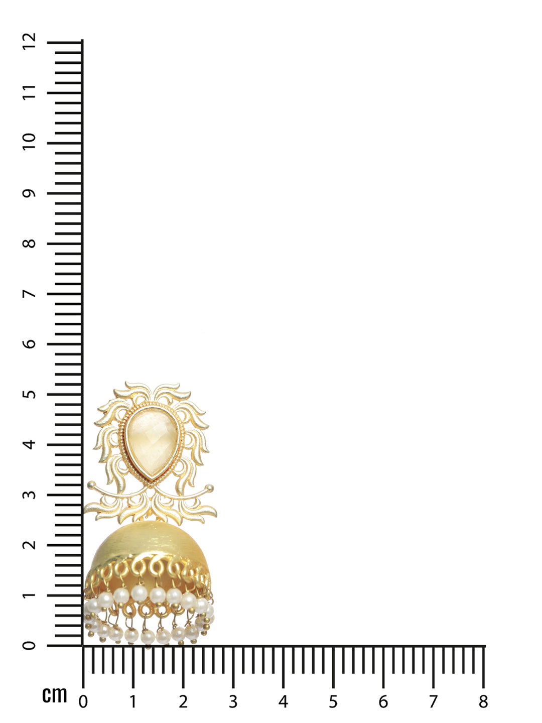Gold-Plated & Yellow MonaLisa stone studded Dome-Shaped White Beaded Jhumka