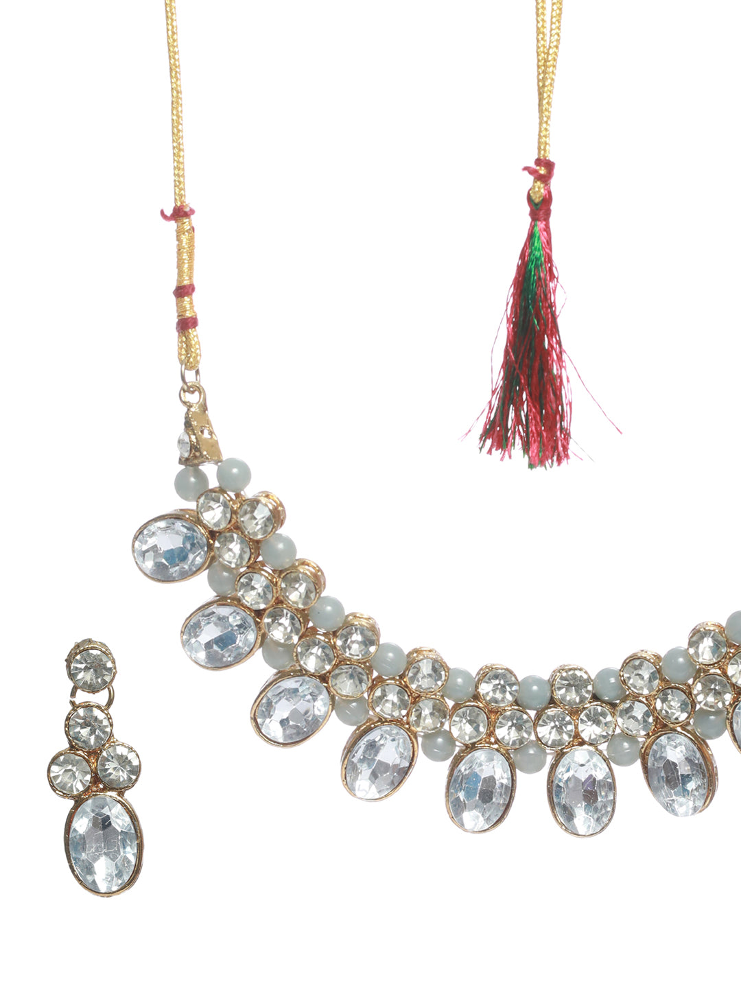 Gold-Plated Grey Crystal & Stone Studded Jewellery Set - Jazzandsizzle