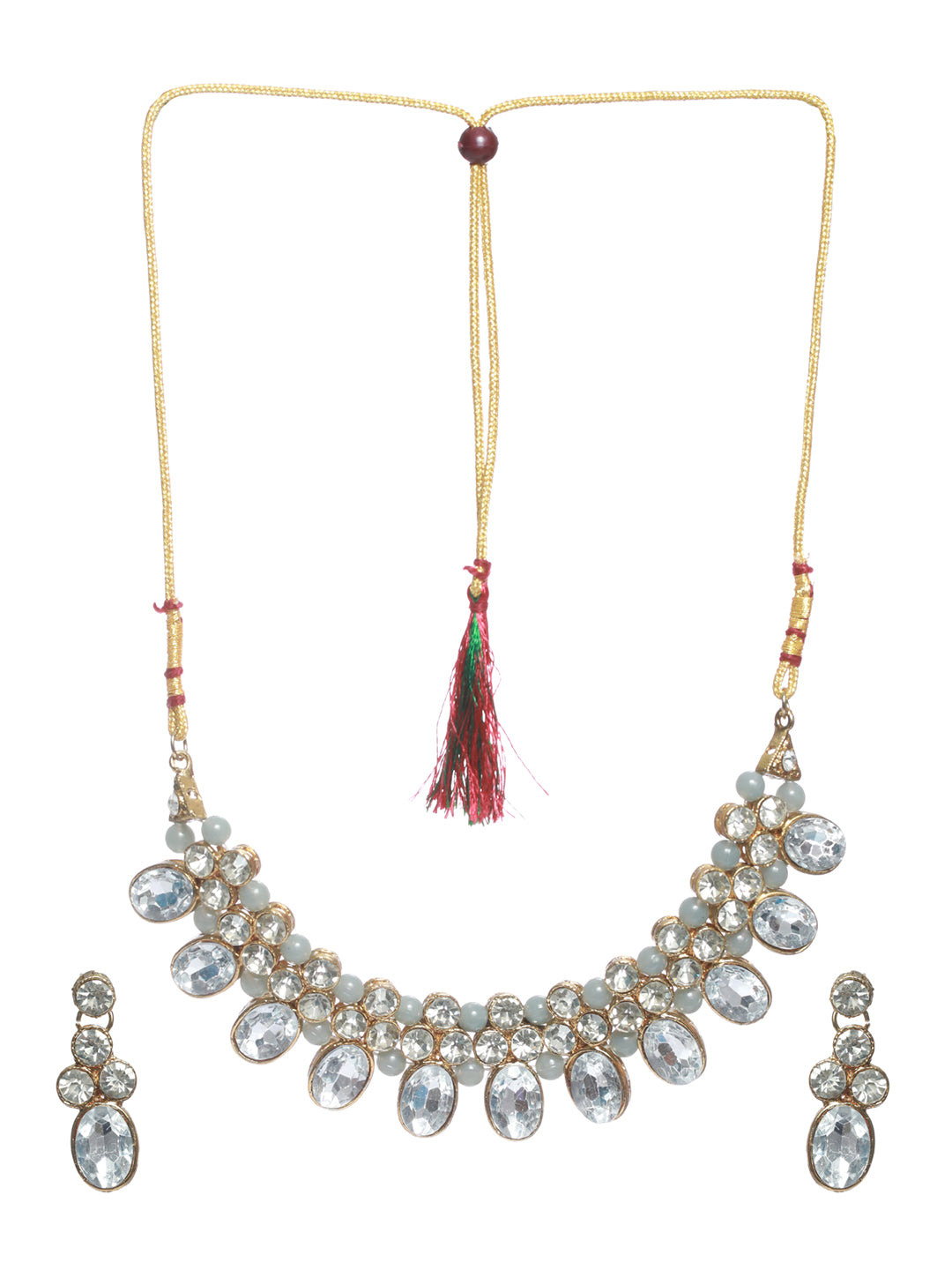 Gold-Plated Grey Crystal & Stone Studded Jewellery Set - Jazzandsizzle