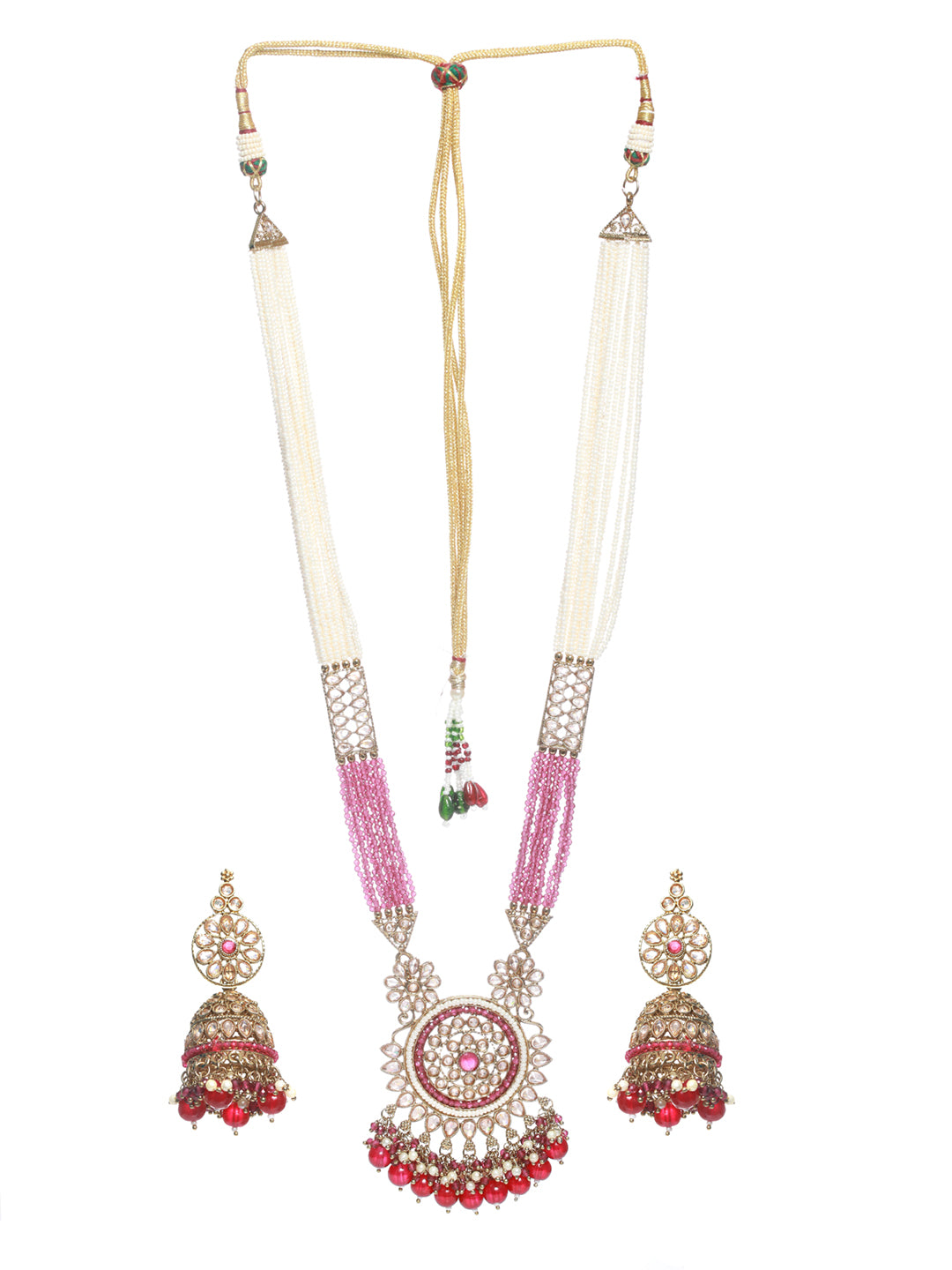 Jazz And Sizzle Gold Plated Purple & White Beaded Polki Rani Haar Jewellery Set - Jazzandsizzle