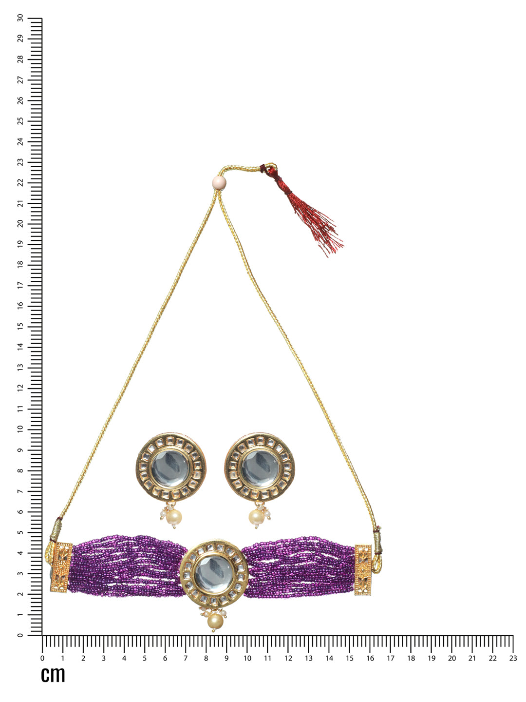 Gold Plated Round Kundan Studded & Purple Beaded Handcrafted Choker Jewellery Set - Jazzandsizzle