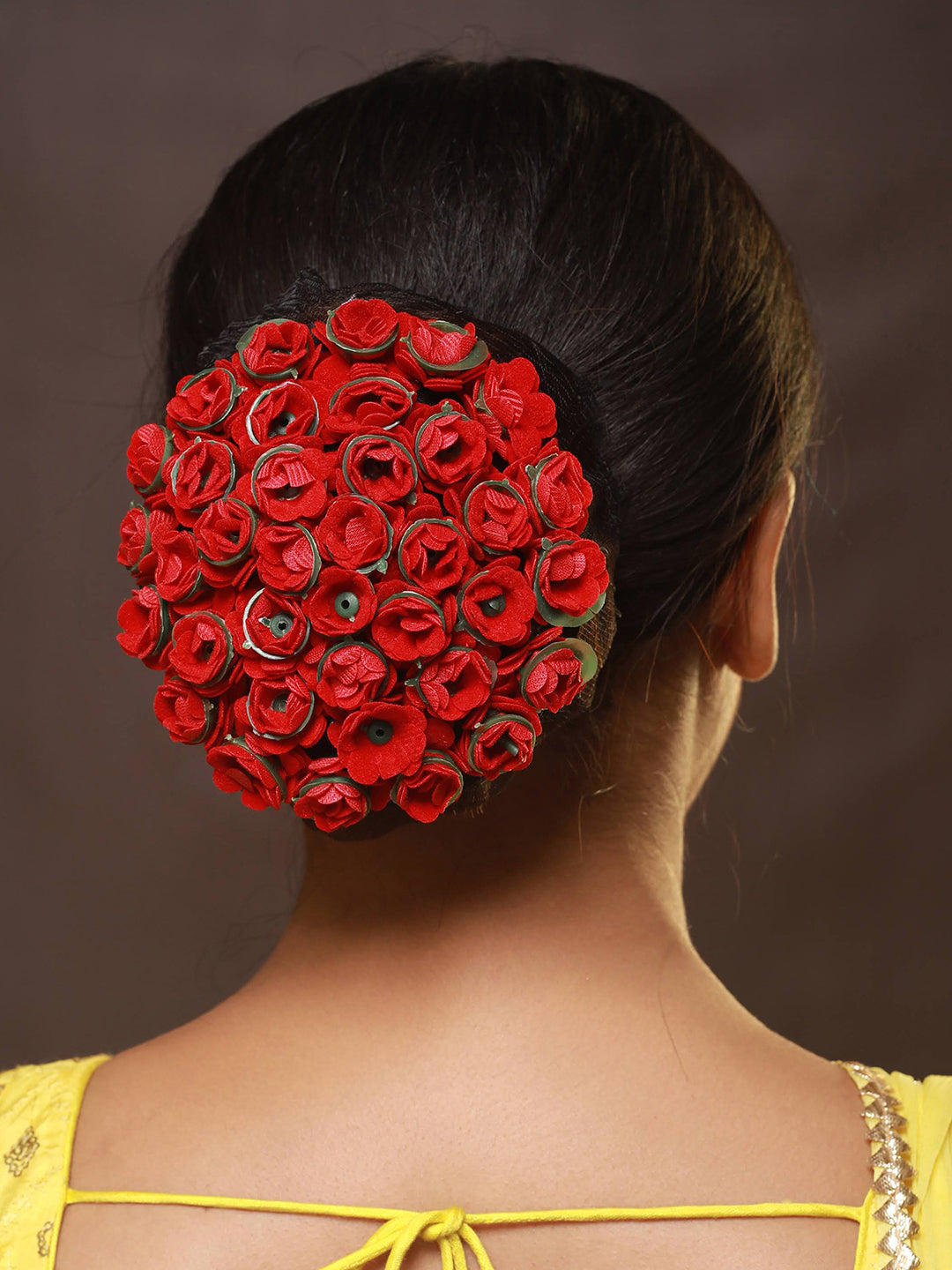 Women Red Rose Artificial Flower Juda Gajra Designed Hair Bun Cover - Jazzandsizzle