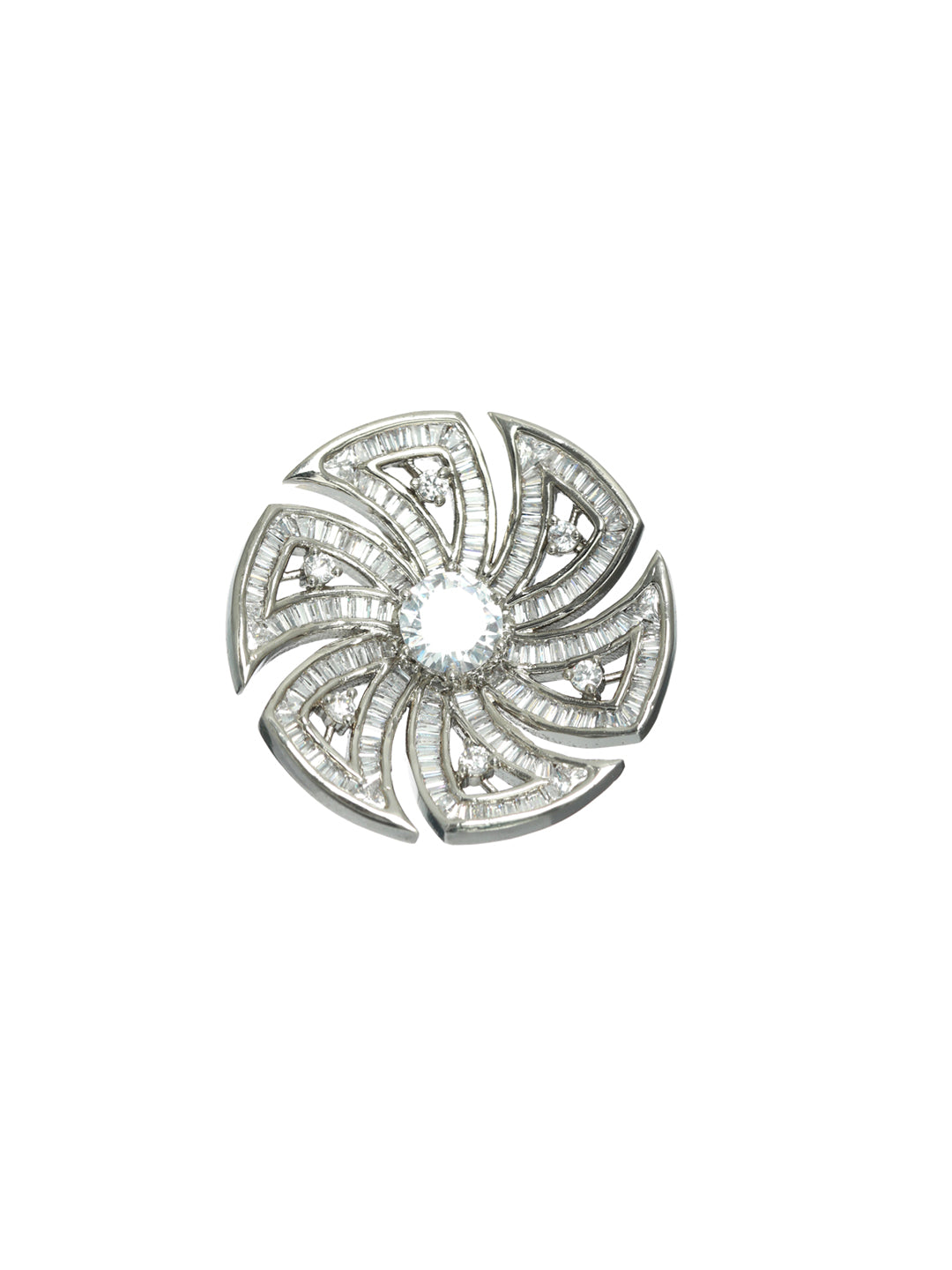 White Rhodium-Plated AD Studded Floral Adjustable Finger Ring