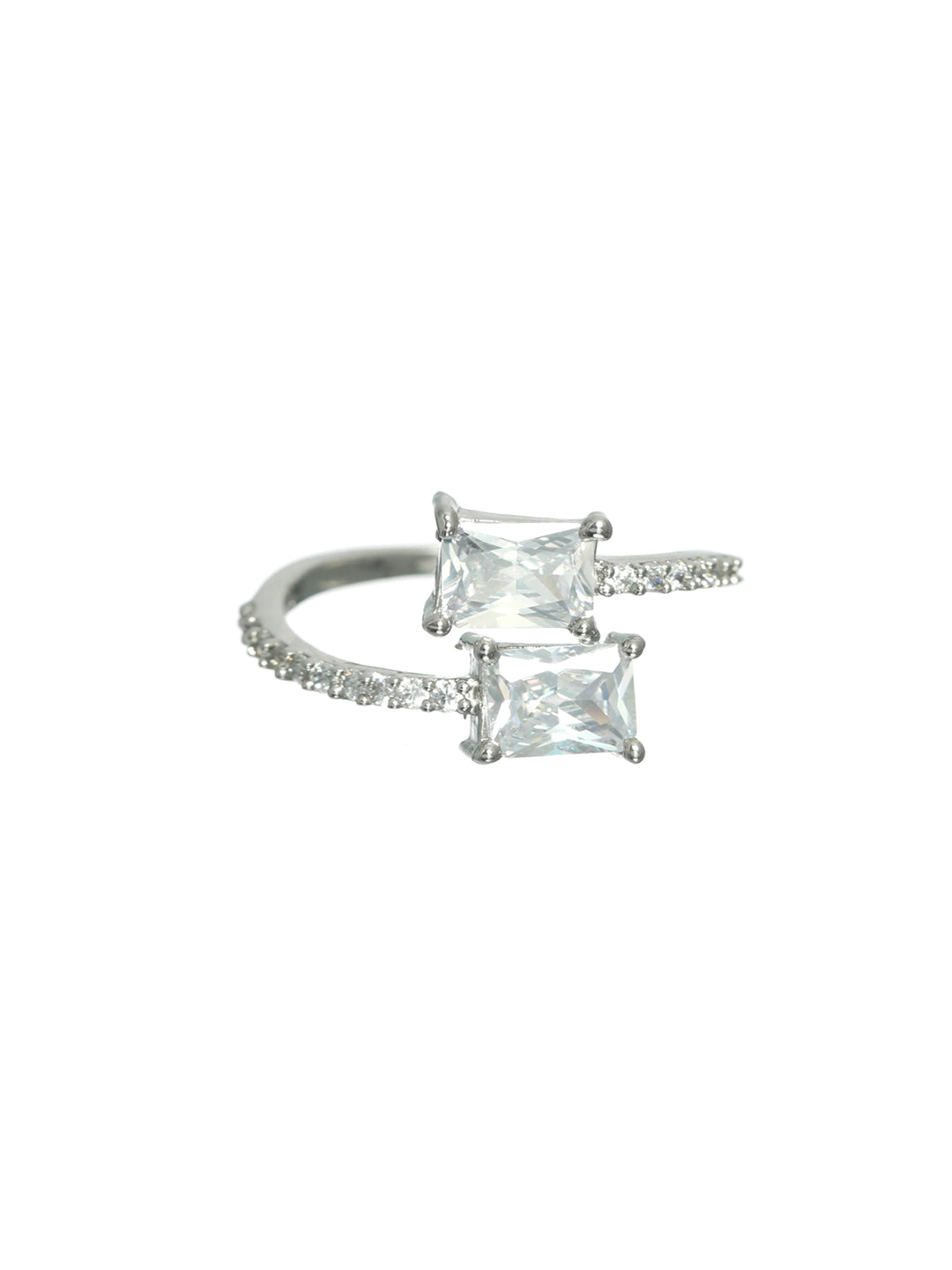 Silver Plated CZ studded Solitaire Adjustable Ring - Jazzandsizzle