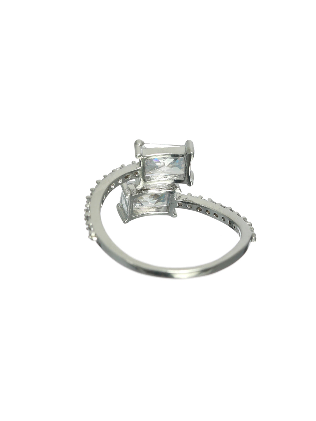 Silver Plated CZ studded Solitaire Adjustable Ring - Jazzandsizzle