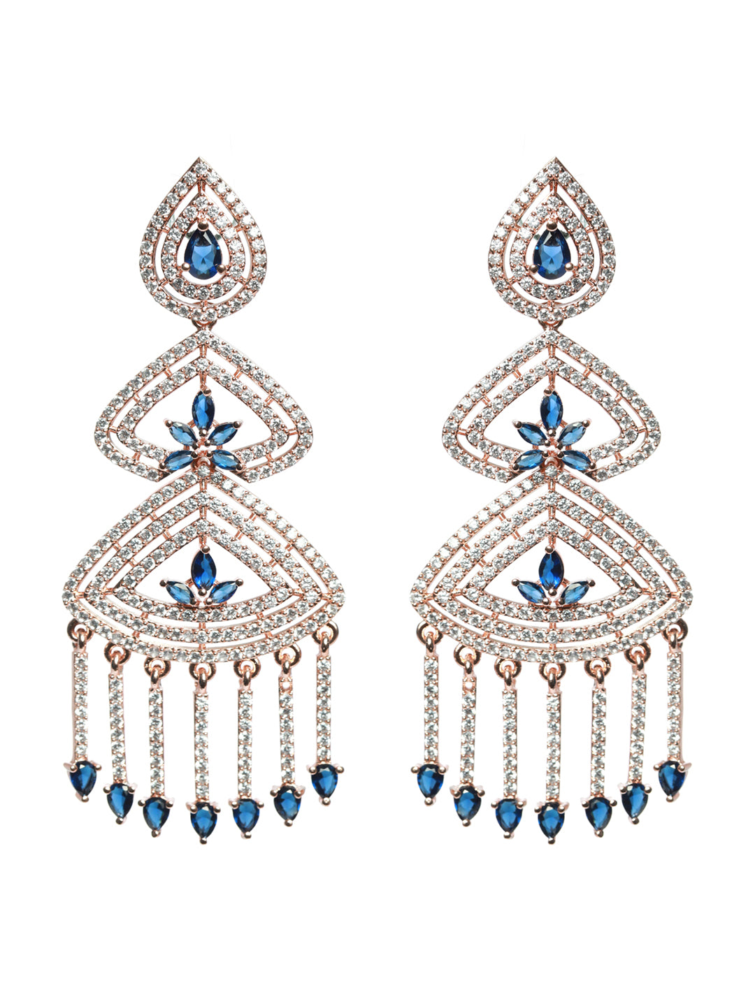 Rose Gold-Plated & Blue Contemporary Floral Drop Earrings - Jazzandsizzle