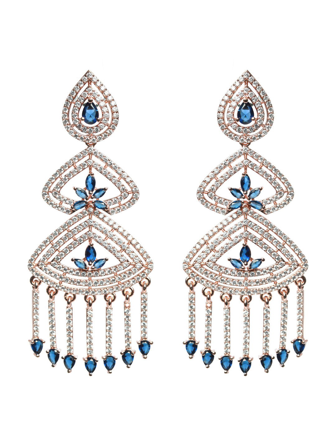 Rose Gold-Plated & Blue Contemporary Floral Drop Earrings - Jazzandsizzle