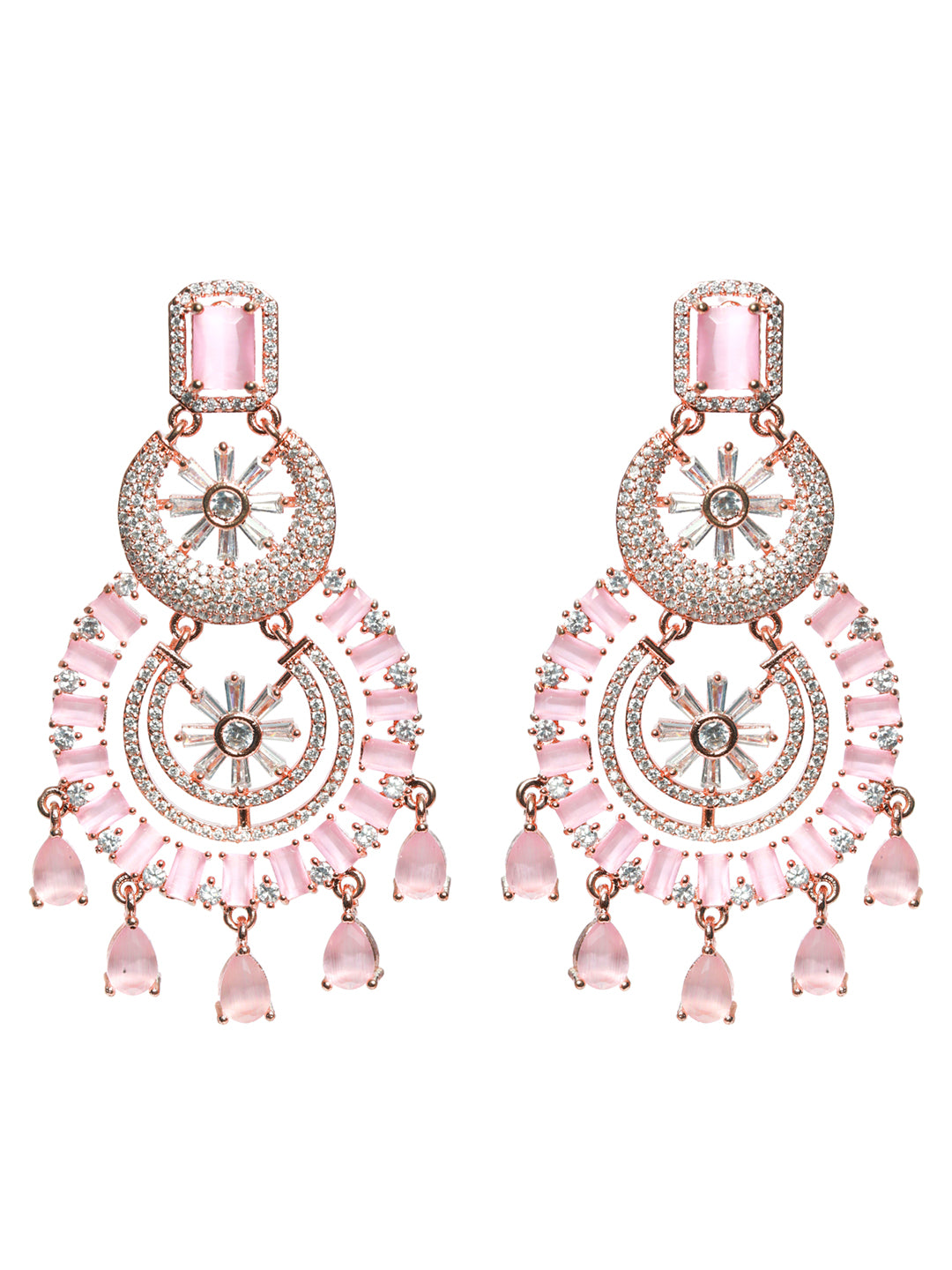Rose Gold Plated & Pink American Diamond studded Chandbalis Earrings