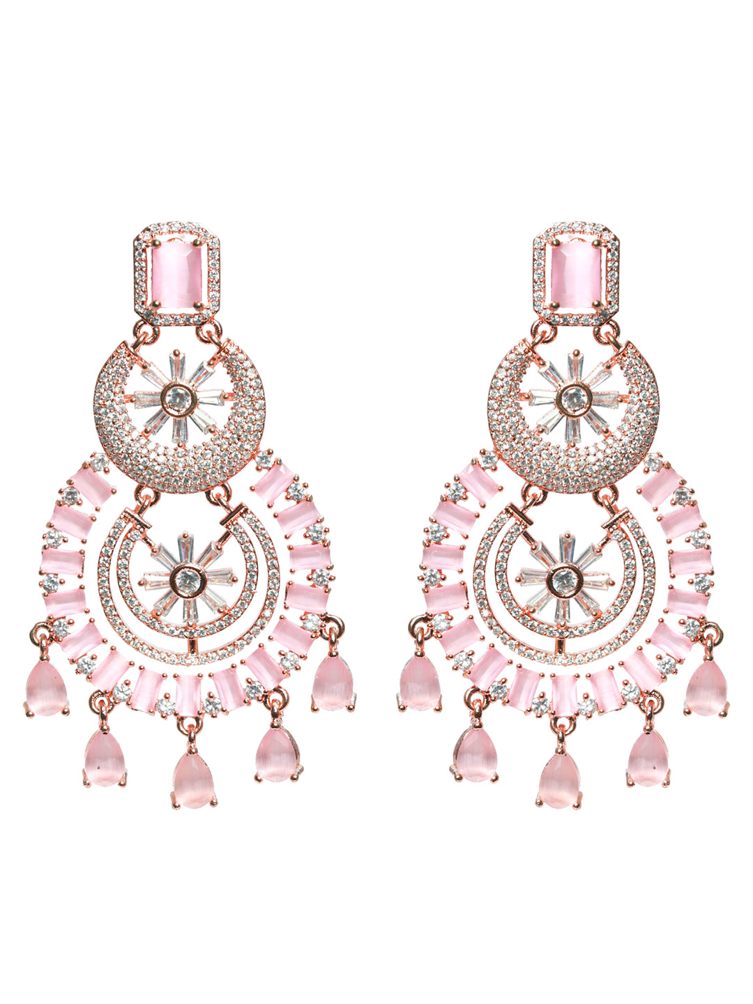 Rose Gold Plated & Pink American Diamond studded Chandbalis Earrings - Jazzandsizzle
