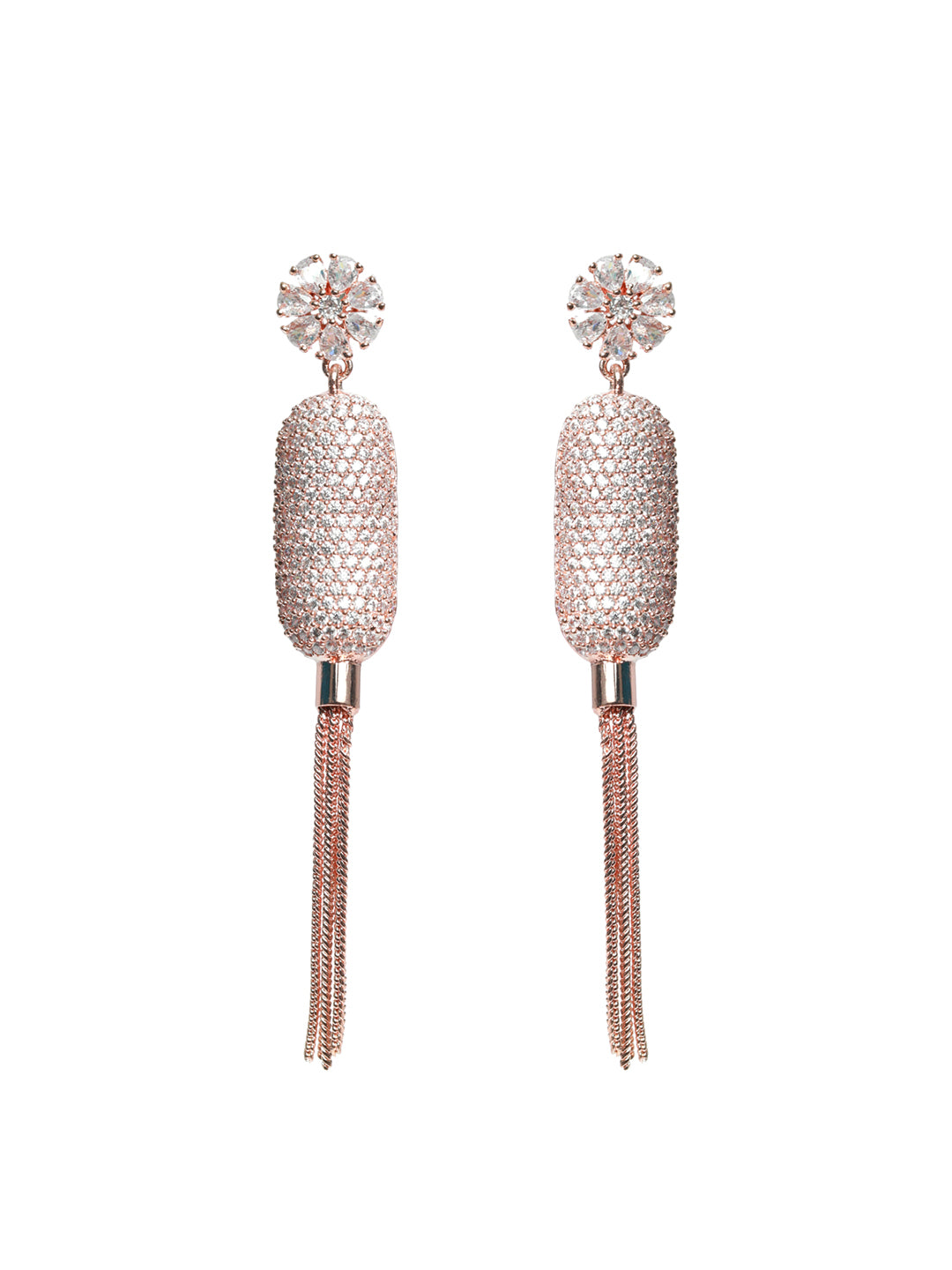 Rose Gold Plated American Diamond Drop Earrings - Jazzandsizzle