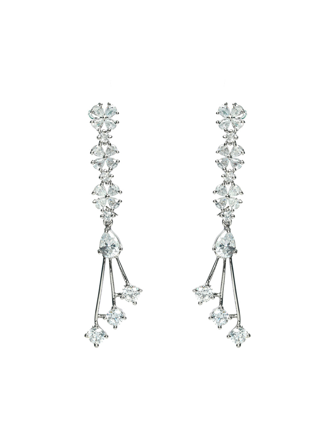White & Silver Plated Classic AD Studded Drop Earrings - Jazzandsizzle