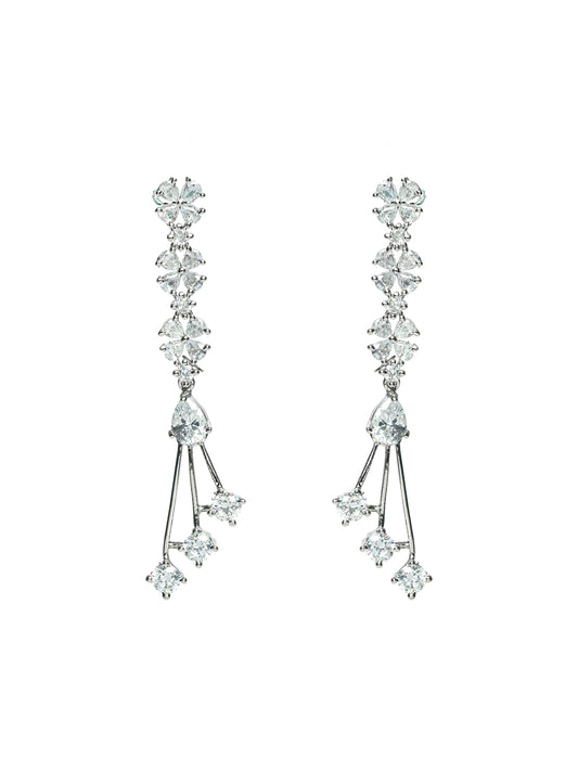 White & Silver Plated Classic AD Studded Drop Earrings - Jazzandsizzle