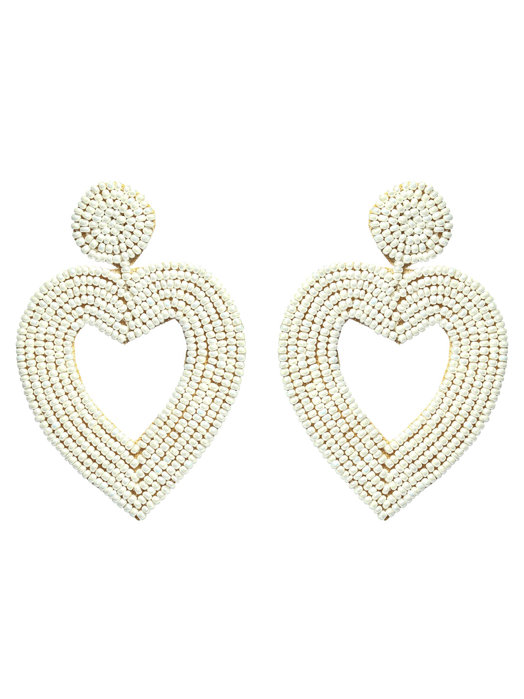 Handwoven Beads & white Heart Shaped Contemporary Design Handcrafted Drop Earrings