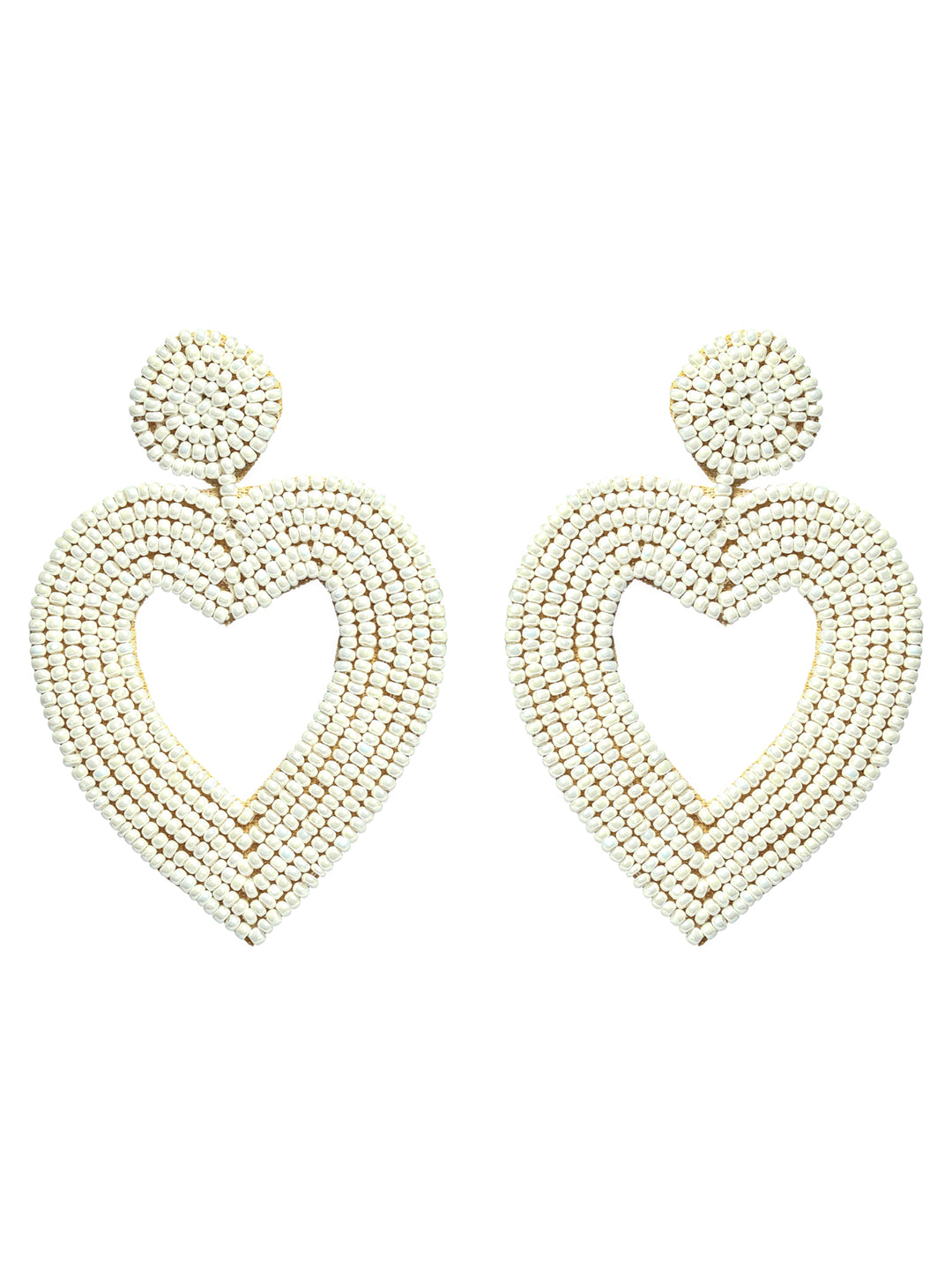 Handwoven Beads & white Heart Shaped Contemporary Design Handcrafted Drop Earrings - Jazzandsizzle