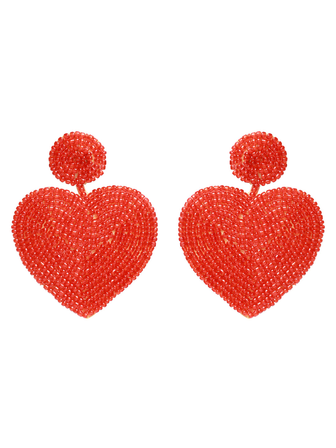 Handwoven Beads & Red Heart Shaped Contemporary Design Handcrafted Drop Earrings