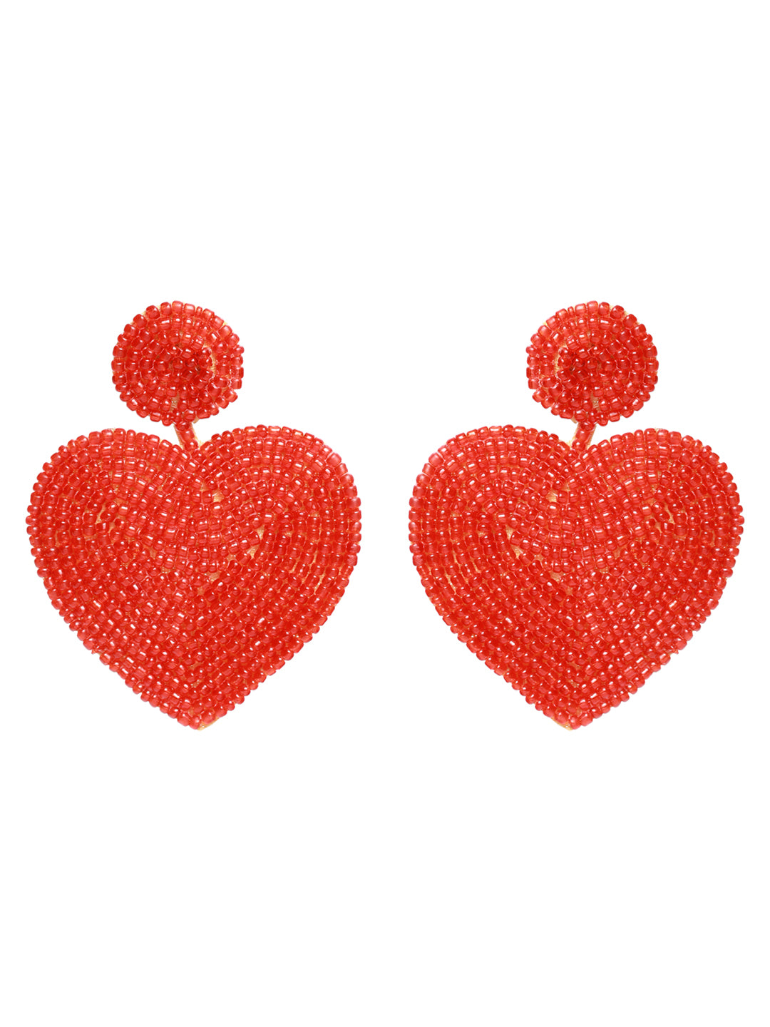 Handwoven Beads & Red Heart Shaped Contemporary Design Handcrafted Drop Earrings - Jazzandsizzle