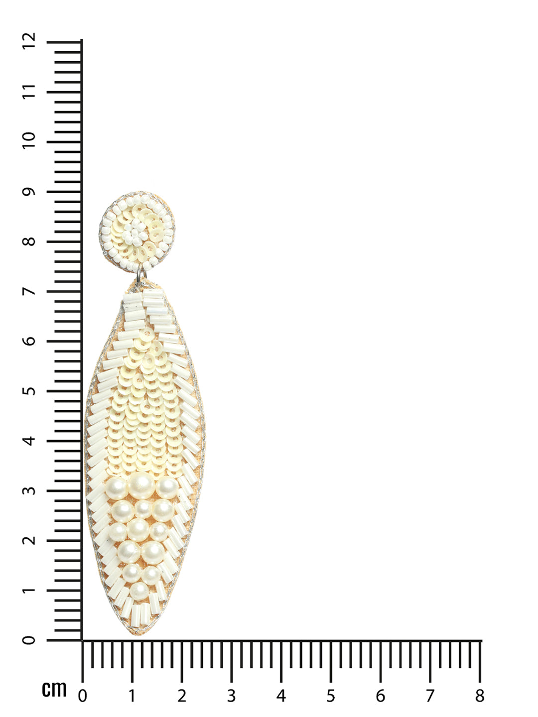 White & Gold-Toned Teardrop Handcrafted Beaded & Pearl Work Drop Earrings