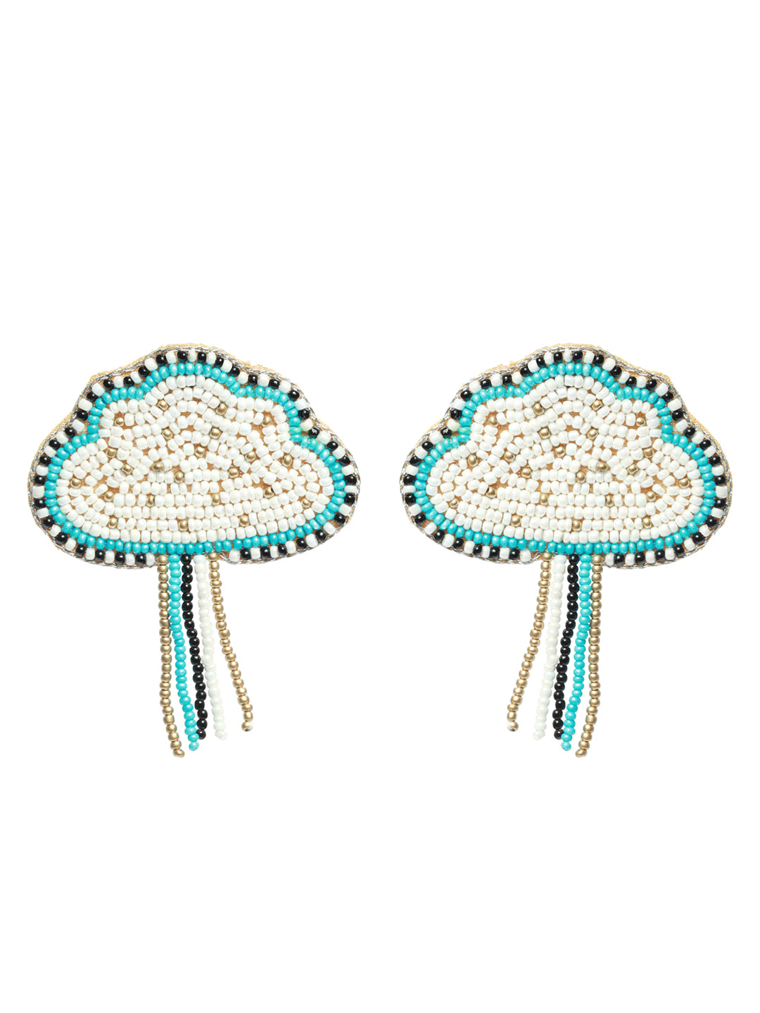 Blue & White Artificial Beads Studded Cloud Shaped Drop Earrings - Jazzandsizzle