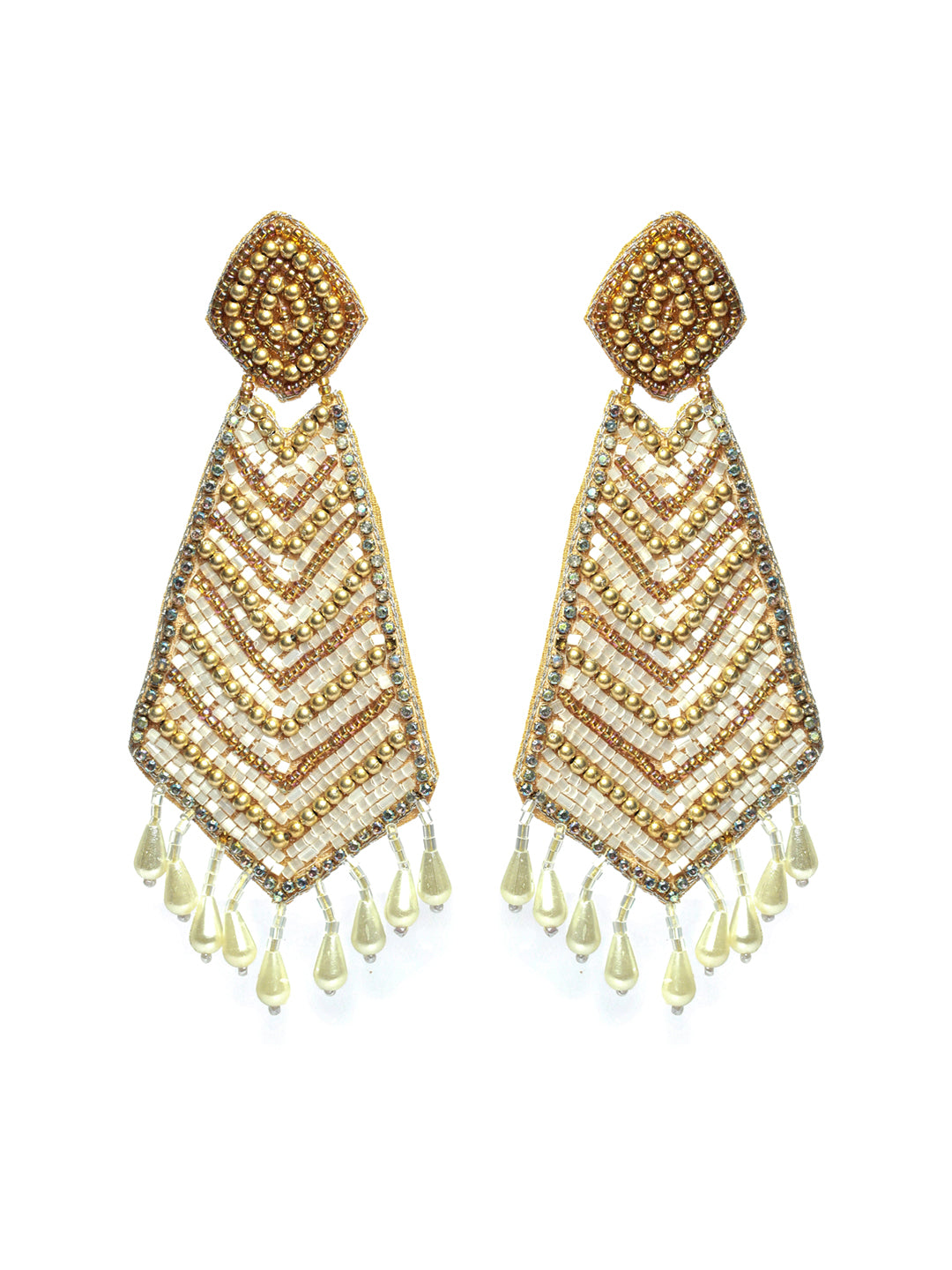 Gold-Plated White & Gold Handcrafted Contemporary Drop Earrings