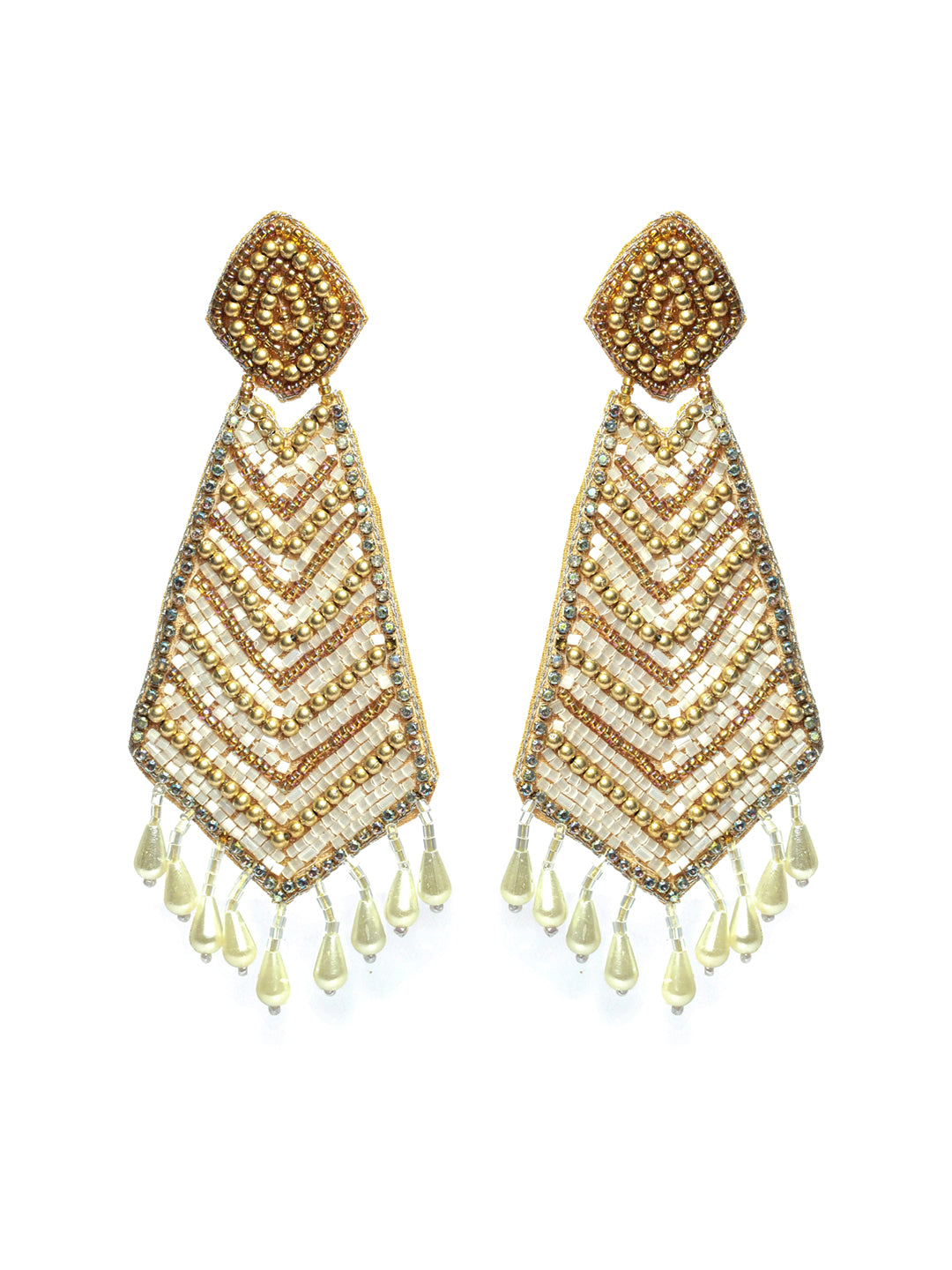 Gold-Plated White & Gold Handcrafted Contemporary Drop Earrings - Jazzandsizzle