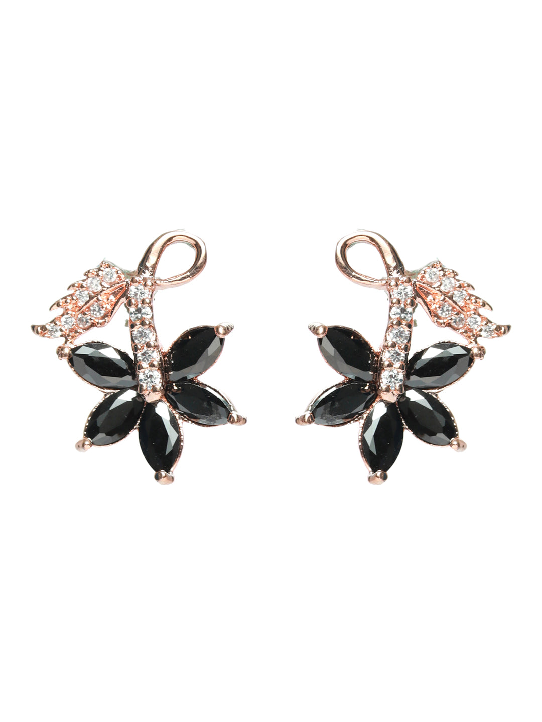 Black American Diamond Rose Gold Pendant & Earring Set - Jazzandsizzle