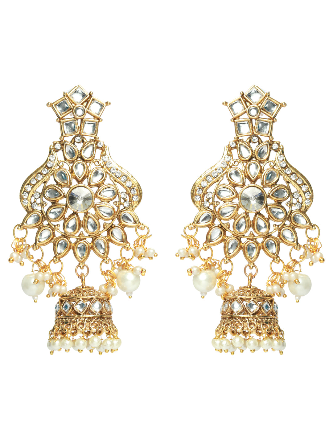 White Coloured Gold-Plated Kundan-Studded & Beaded Handcrafted Jewellery Set - Jazzandsizzle