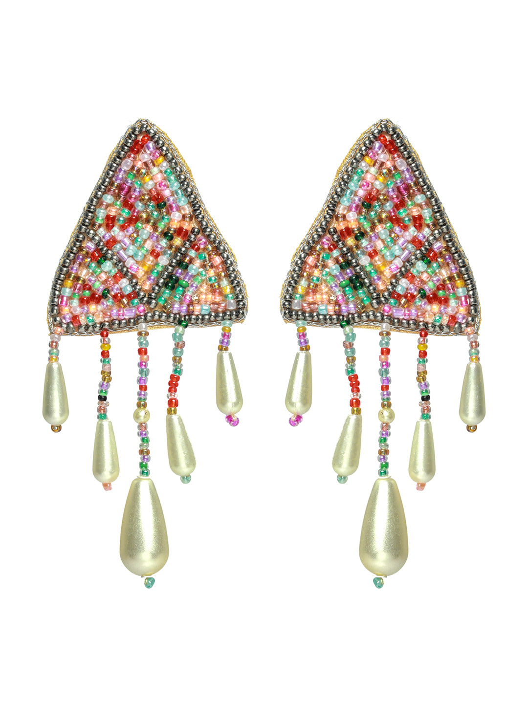 multicolor Pearl-Studded & Beaded Tasselled Choker Handcrafted Jewellery Set - Jazzandsizzle