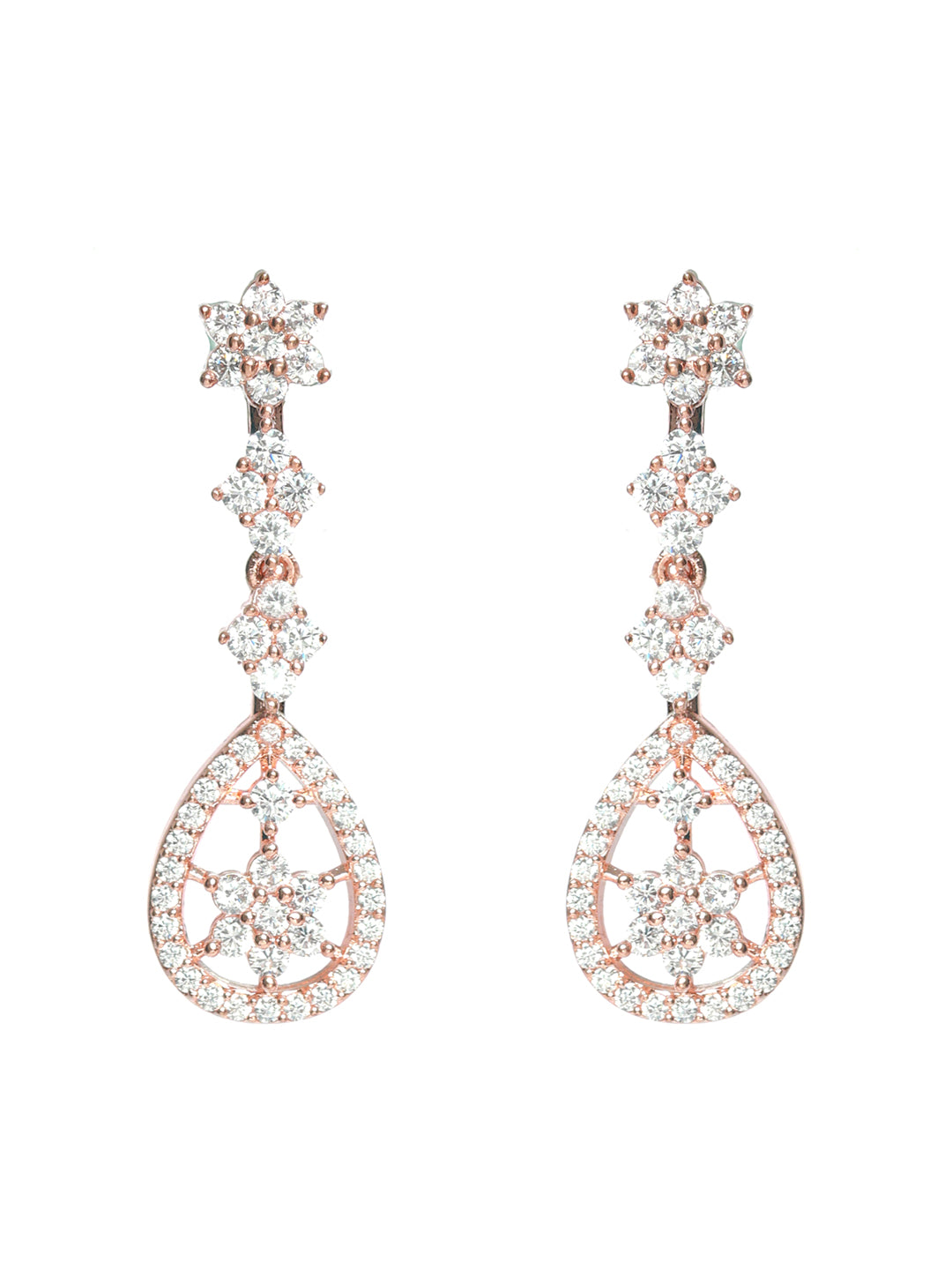 Rose Gold-Plated White American Diamond & CZ Studded Handcrafted Jewellery Set - Jazzandsizzle