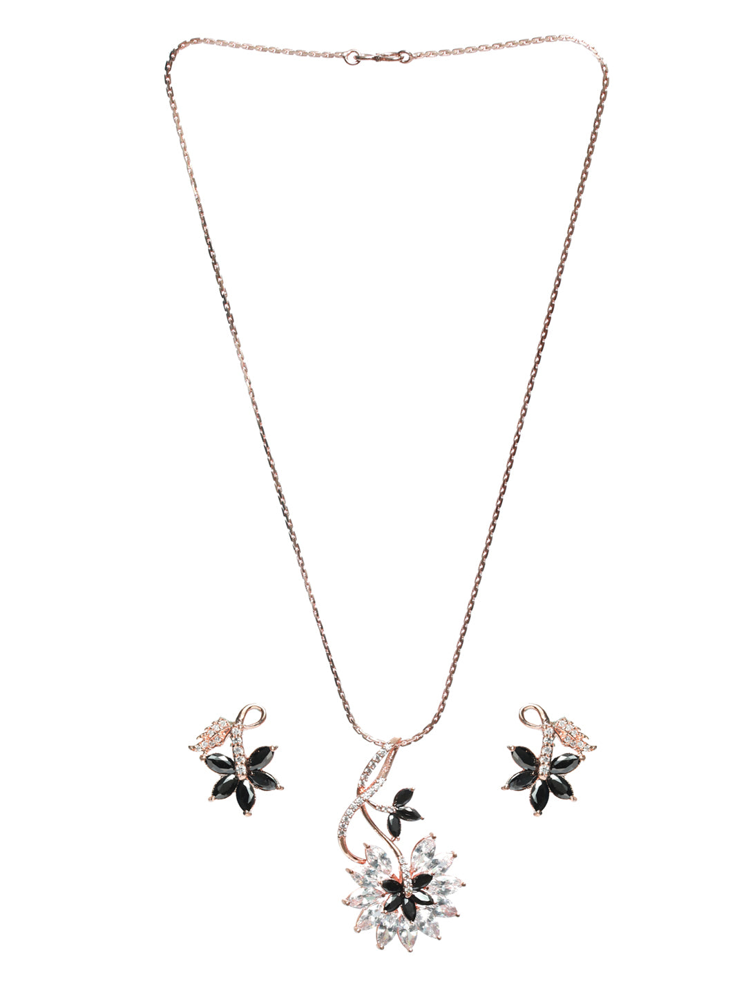 Black American Diamond Rose Gold Pendant & Earring Set - Jazzandsizzle