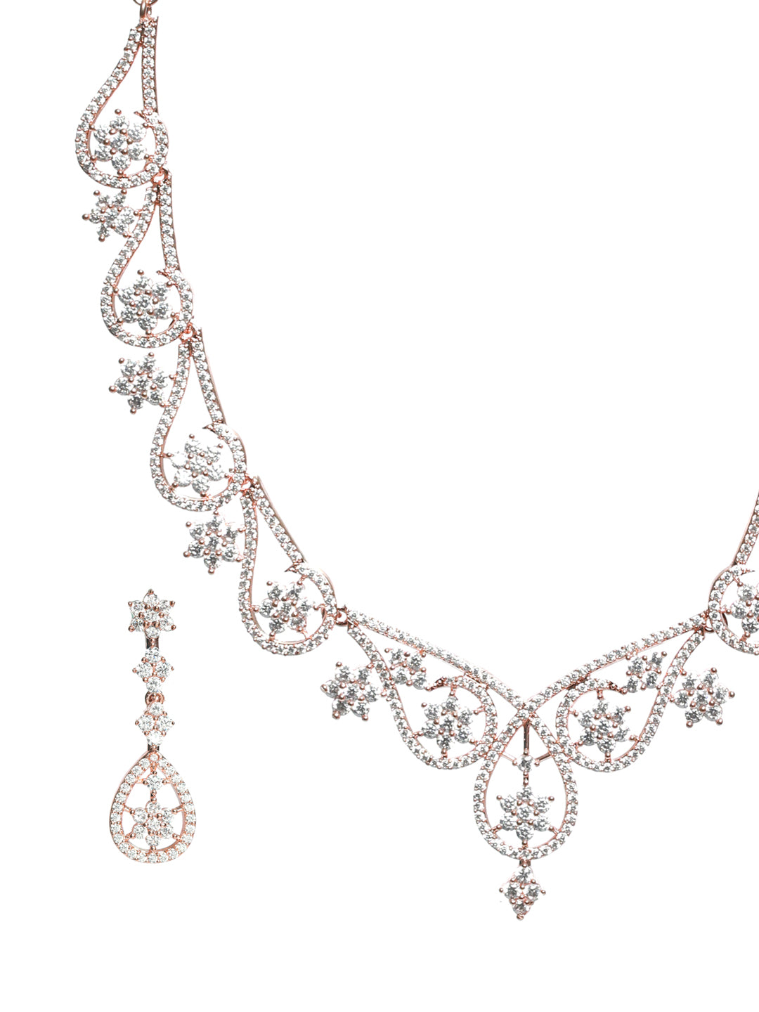 Rose Gold-Plated White American Diamond & CZ Studded Handcrafted Jewellery Set - Jazzandsizzle