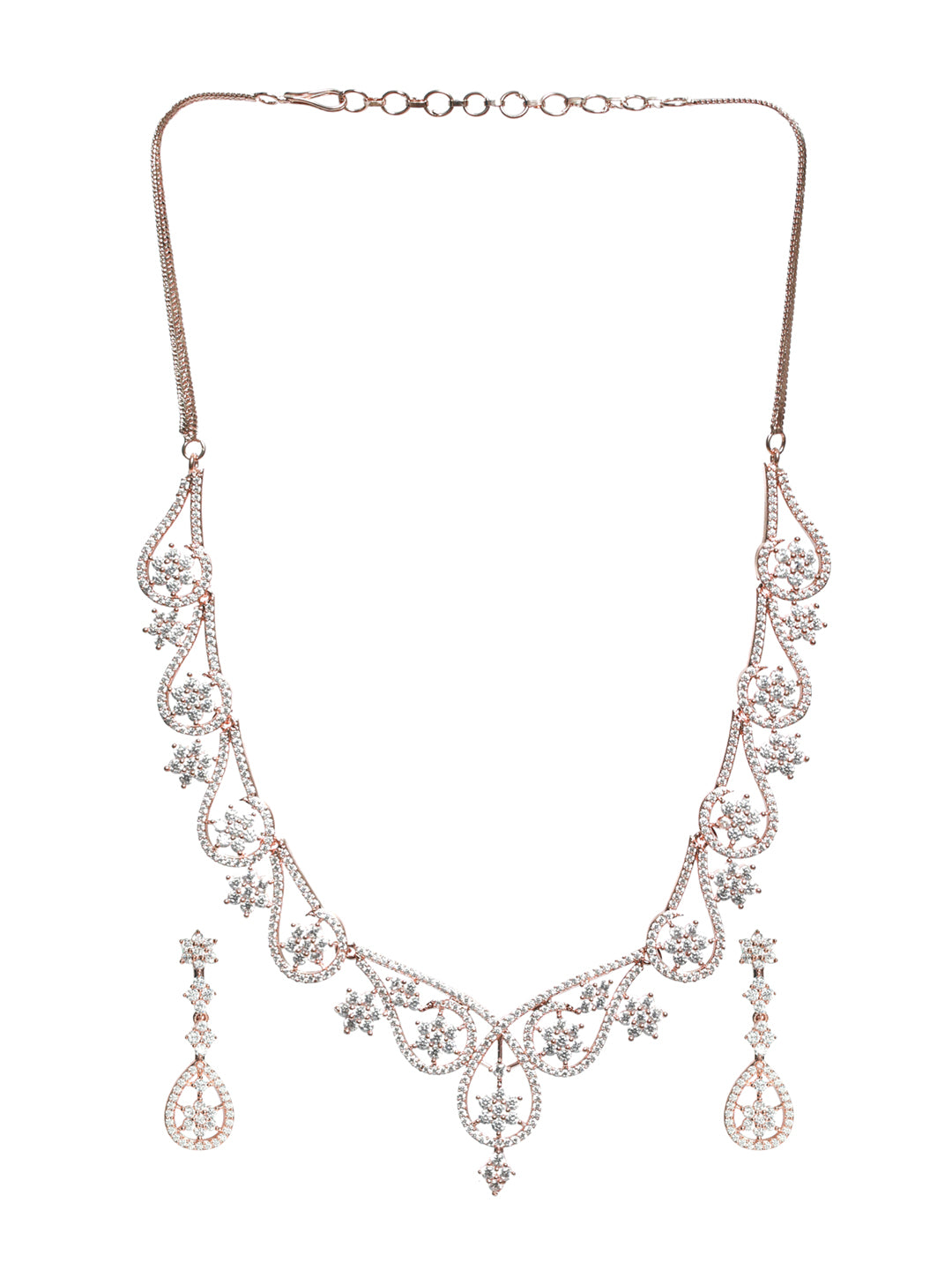 Rose Gold-Plated White American Diamond & CZ Studded Handcrafted Jewellery Set - Jazzandsizzle