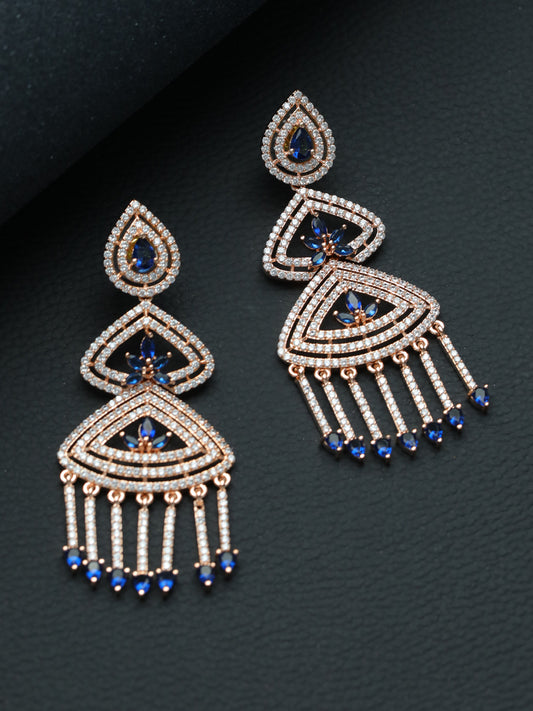 Rose Gold-Plated & Blue Contemporary Floral Drop Earrings - Jazzandsizzle