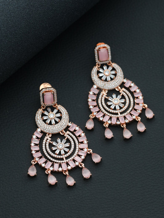 Rose Gold Plated & Pink American Diamond studded Chandbalis Earrings - Jazzandsizzle