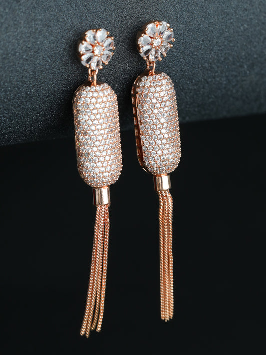 Rose Gold Plated American Diamond Drop Earrings - Jazzandsizzle