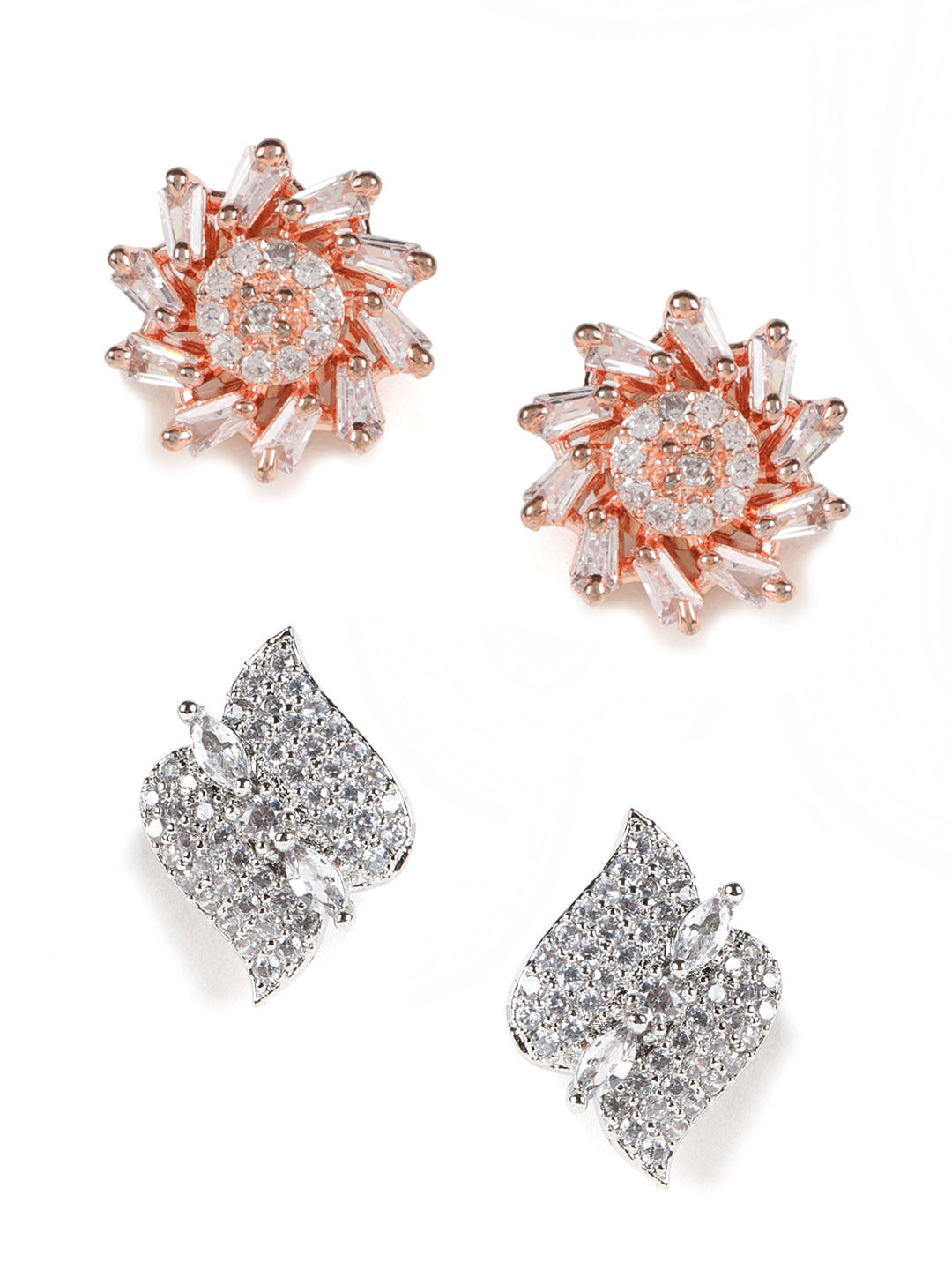 Set of 2 American Diamond studded Rosegold Plated Studs Earring