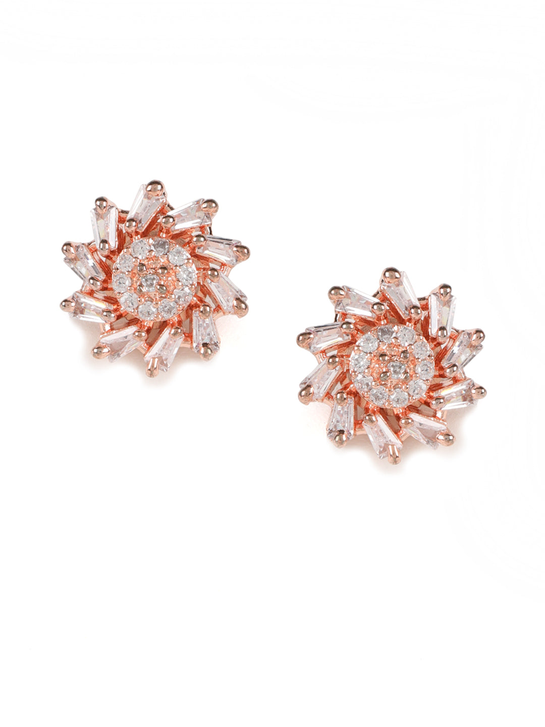 Set of 2 American Diamond studded Rosegold Plated Studs Earring
