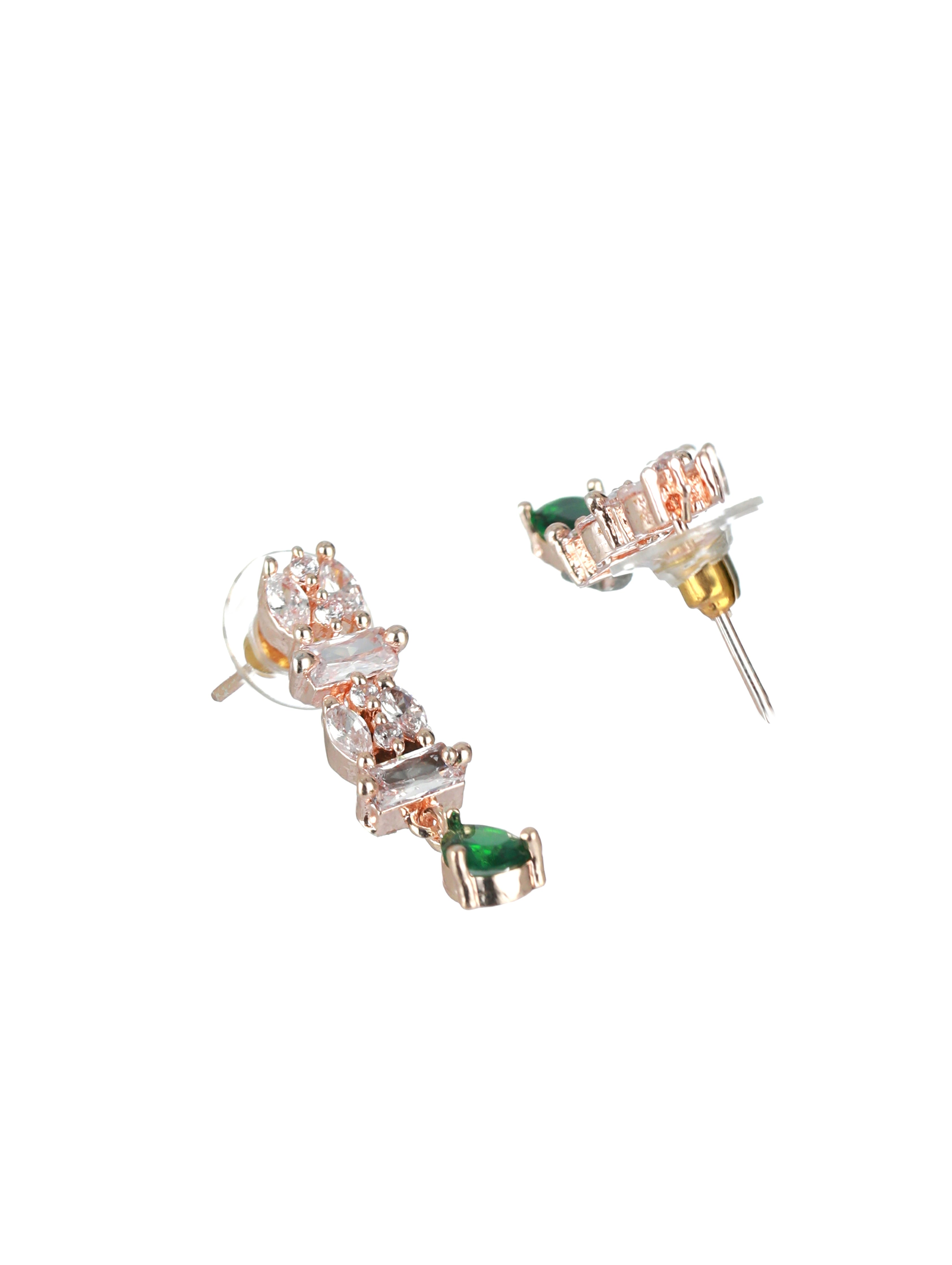 Rose Gold-Plated Green American Diamond & CZ-Studded Jewellery Set - Jazzandsizzle