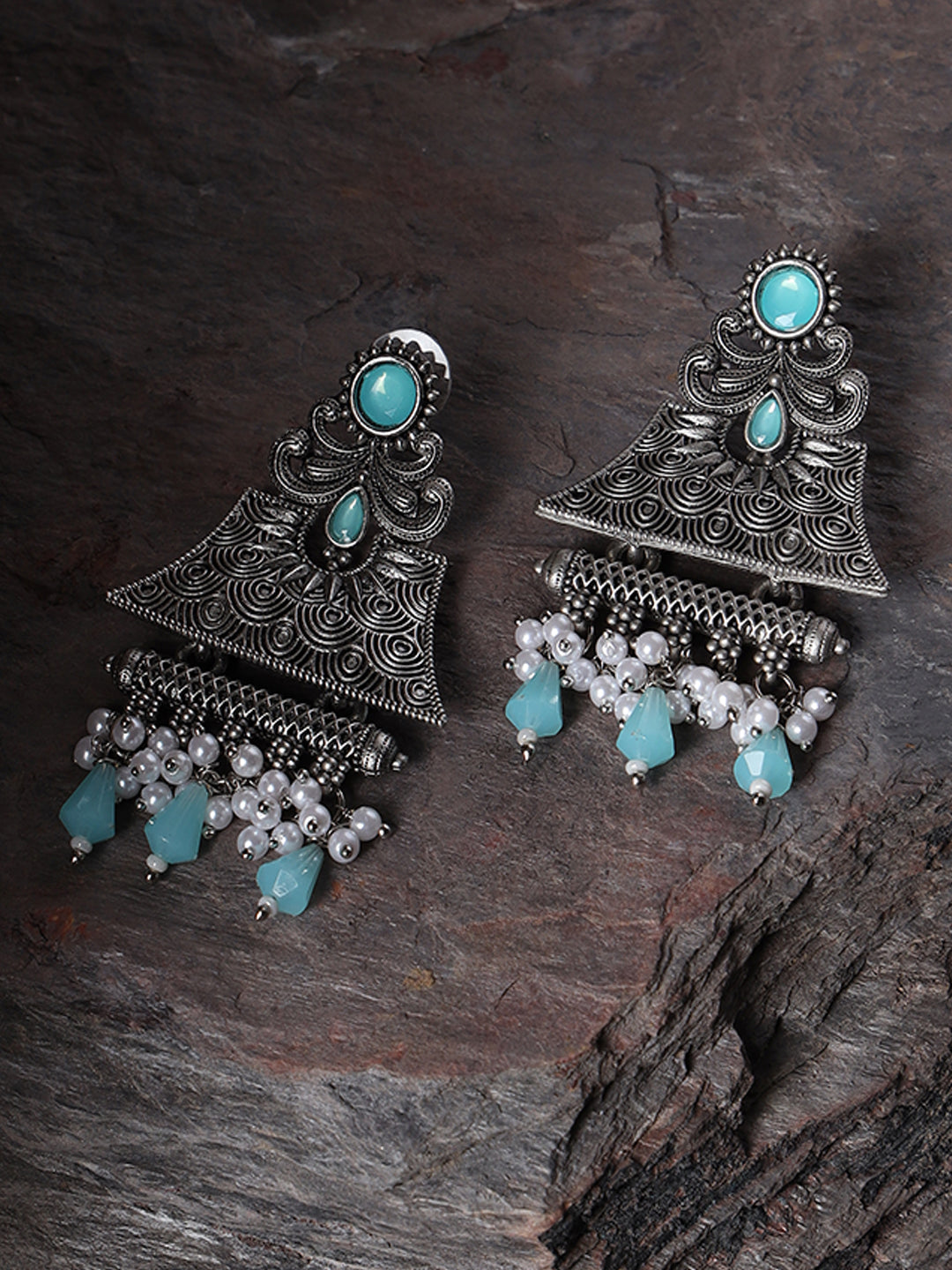 silver-toned-turquoise-blue-dome-shaped-drop-earrings